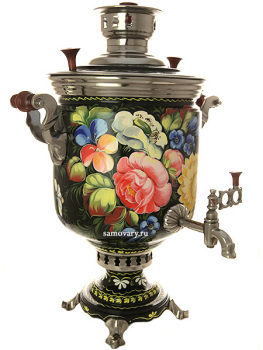 Угольный самовар  с художественной росписью "Цветы на черном" 7 литров, арт. 261217