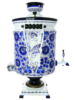 Набор "Буфетный": самовар электрический 45 литров с художественной росписью "Гжель", поднос и чайник, арт. 124590