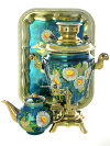 Набор самовар электрический 3 литра с художественной росписью "Ромашки на голубом фоне", арт. 121037
