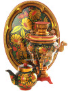 Набор самовар электрический 2,5 литра с художественной росписью "Хохлома рыжая. Ромашки", арт. 141410