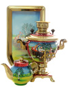 Набор самовар электрический 2 литра с чайником художественная роспись "Тройка летняя", арт. 141413