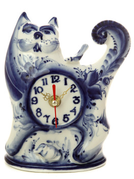 Часы с художественной росписью Гжель "Котики"