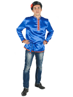 Косоворотка мужская атласная синяя, 3XL-5XL