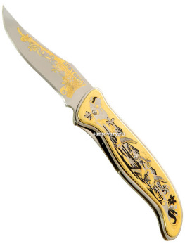 Сувенирный складной нож позолоченный, арт.1 Златоуст