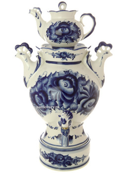 Набор самовар электрический керамический 3 литра с художественной росписью "Цветы Гжель", арт. 155610