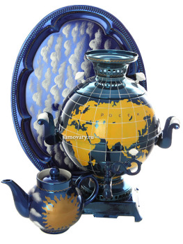 Электрический самовар в наборе 5 литров "шар" с художественной росписью "Глобус" с автоматическим отключением при закипании, арт. 151398