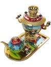 Набор самовар электрический 2 литра с чайником художественная роспись "Тройка летняя", арт. 141413