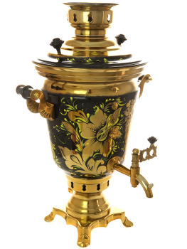 Электрический самовар 4 литра с художественной росписью "Золотые цветы на черном фоне", арт. 155962