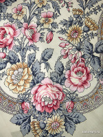 Шерстяной Павлопосадский платок "Кумушка", 89*89 см, арт. 1453-1