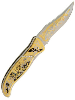 Златоустовские ножи, нож складной сувенирный позолоченный, арт.1 Златоуст