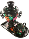 Набор самовар электрический 3 литра с художественной росписью "Жостово на черном фоне" с автоматическим отключением при закипании, арт. 130468к
