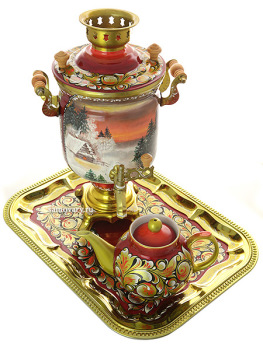 Набор самовар электрический 3 литра с художественной росписью "Зимушка", арт. 130249