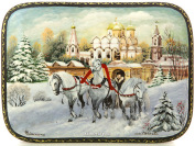 Русский сувенир шкатулка "Тройка зимняя"