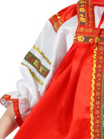 Русский народный костюм для девочки атласный красный комплект "Василиса": сарафан и блузка, 7-12 лет