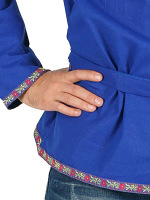 Косоворотка мужская льняная синяя, XS-XXL