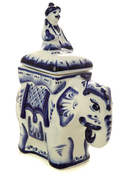 Чайница средняя "Слон"с росписью Гжель