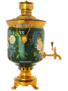 Угольный самовар 7 литров "цилиндр" с художественной росписью "Ромашки на зеленом фоне", арт. 250725