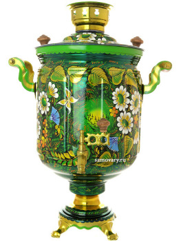 Набор самовар электрический 10 литров с художественной росписью "Солнышко на зеленом фоне", арт. 110242