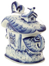 Сахарница керамическая Гжель с художественной росписью "Домик средний"