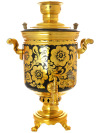 Угольный самовар 7 литров "цилиндр" с художественной росписью "Золотые цветы на черном фоне", арт. 270786