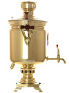 Комбинированный самовар 7 литров желтый "цилиндр" с накладным Гербом РФ, арт. 331018