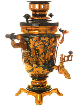 Набор самовар электрический 1,5 литра с художественной росписью "Золотая хохлома рыжая", арт. 131396