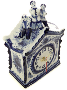 Часы с художественной росписью Гжель "На крыше"