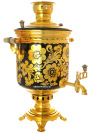 Угольный самовар 7 литров с художественной росписью "Золотая хохлома" "цилиндр" в наборе, арт. 220531
