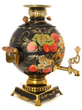 Набор самовар электрический 5 литров с художественной росписью "Клубника на черном фоне", арт. 151552