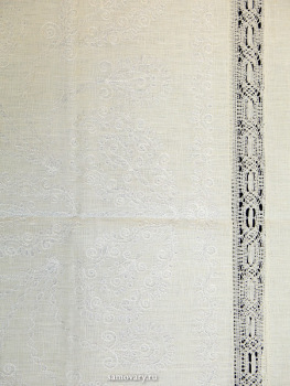 Комплект столового белья цвет слоновой кости - лен с вышивкой Вологодским кружевом, арт. 6нхп-836