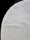 Льняная скатерть (Вологодское кружево) прямоугольная с закругленными краями серая со светлым кружевом и кружевной вышивкой (Вологодское кружево), арт. 7c-969, 230х150