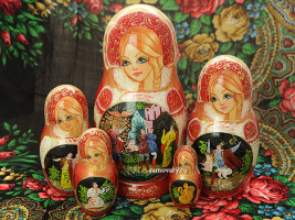 Набор матрешек "Золотая Русь на розовом фоне.Сказки", арт. 586
