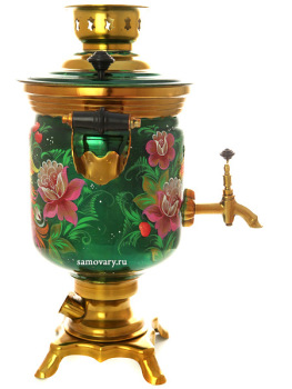 Набор самовар электрический 3 литра с художественной росписью "Жар-птица на зеленом фоне" Тула, арт. 155625