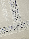 Комплект столового белья - лен с вышивкой Вологодским кружевом, цвет серый, светлое кружево, арт. 6нхп-664