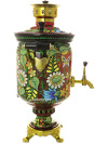 Комбинированный самовар 7 литров с художественной росписью  "Солнышко" в наборе с подносом и чайником, арт. 310543