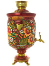 Набор самовар электрический 10 литров с художественной росписью "Хохлома на красном фоне", арт. 131069