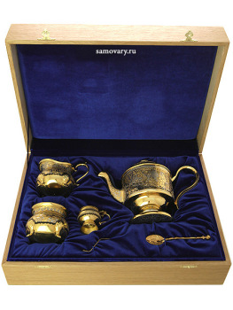 Чайный набор "Славянский" позолоченный в подарочной коробке, Златоуст