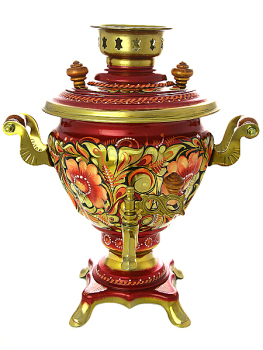 Набор самовар электрический 2 литра с чайником художественная роспись "Кудрина золотая", арт. 150507
