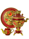 Набор самовар электрический 2 литра с чайником художественная роспись "Кудрина золотая", арт. 150507