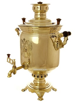 Угольный самовар 7 литров желтый "цилиндр" с гравировкой "Герб РФ", арт. 220188