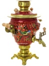Набор самовар электрический 2,5 литра с художественной росписью "Птица, рябина на красном фоне" с подносом, арт. 141409