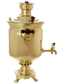 Угольный самовар 7 литров желтый "цилиндр" с гравировкой "Герб РФ", арт. 220188