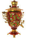 Комбинированный самовар 5 литров с росписью "Солнышко" в наборе с подносом и чайником, арт. 300017