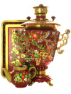 Комбинированный самовар 5 литров с росписью "Солнышко" в наборе с подносом и чайником, арт. 300017
