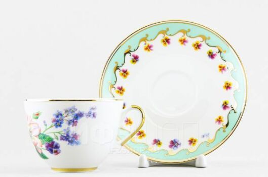 Чашка с блюдцем чайная 250 мл, форма "Весенняя-2" рисунок "Улыбка флоры-2", Императорский фарфоровый завод