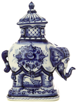Чайница восточная "Слон" с росписью Гжель