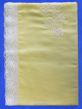 Вологодское кружево,Льняная квадратная скатерть желтая со светлым кружевом, арт. 1с-967, 150х150