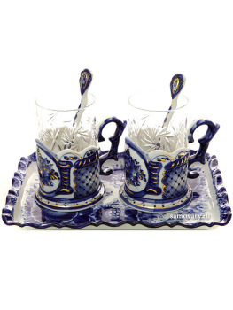 Набор чайный на 2 персоны с художественной росписью Гжель "Подарочный"