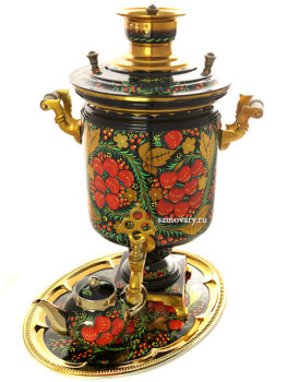 Набор с угольным самоваром 11 литров "цилиндр" с художественной росписью "Хохлома классическая", арт. 220761