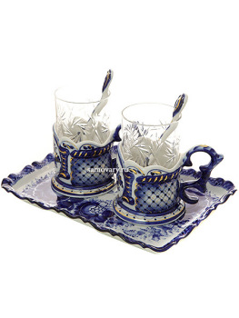 Набор чайный на 2 персоны с художественной росписью Гжель "Подарочный"